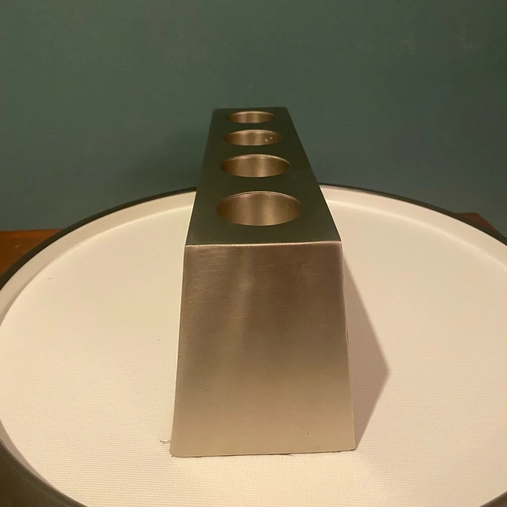 Pottery Barn Silver 4 Candle Tealight Holder Modern Centerpiece